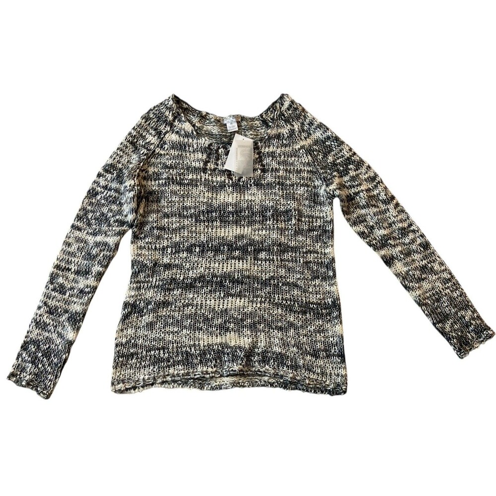 Alberto Makali Women’s Sweater Size XL Cream Green Metallic‎ Knit Beaded Detail